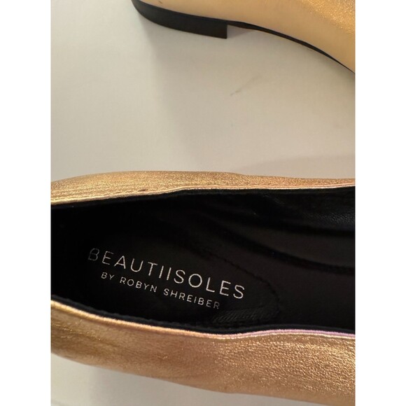 Italian Beautiisoles Leather Womens Flat Loafers Womens Sz 13 Gold Silver - Picture 4 of 10